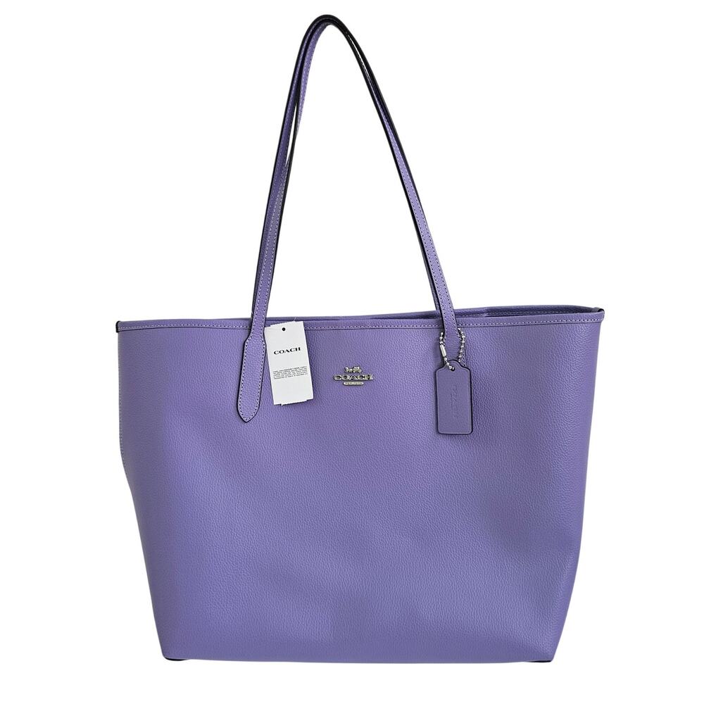 Coach City Tote Bag Leather Light Violet Purple Shoulder Purse CR111